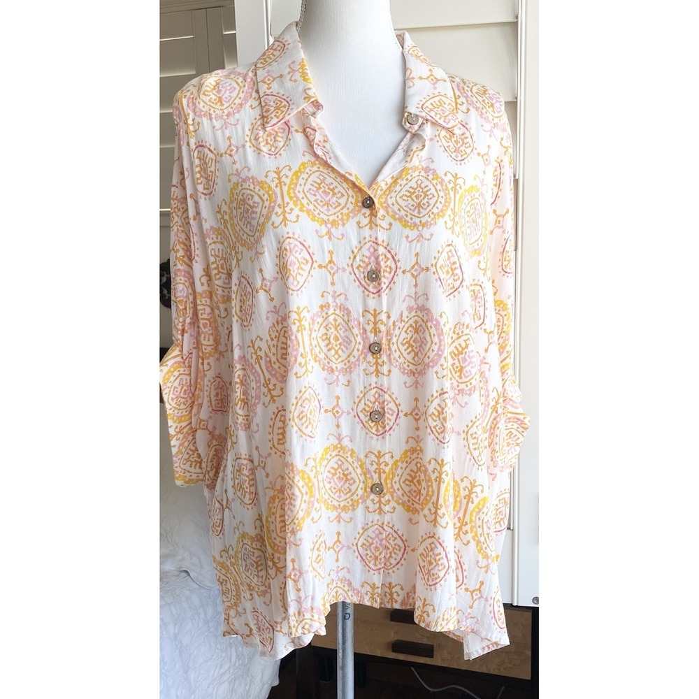 TALULAH Oversized Top‎ Womens S Lagenlook Shirt Boxy Boho Beachy Button Up - Picture 2 of 10